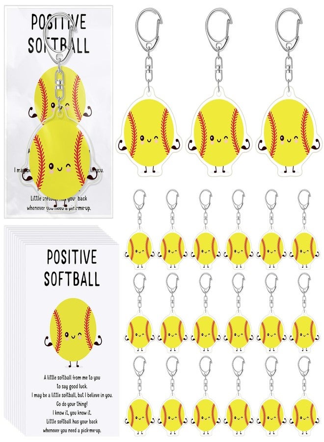 Equsion 20 Set Christmas Softball Keychain Bulk Emotional Gift Smile Face Positive Softball Keychain with Cute Inspirational Card for Students Sports Team Reward Christmas Birthday Gift - Image 1