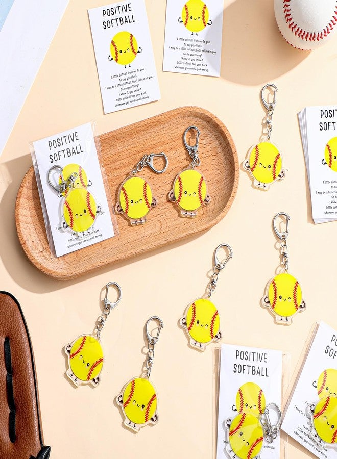 Equsion 20 Set Christmas Softball Keychain Bulk Emotional Gift Smile Face Positive Softball Keychain with Cute Inspirational Card for Students Sports Team Reward Christmas Birthday Gift - Image 4