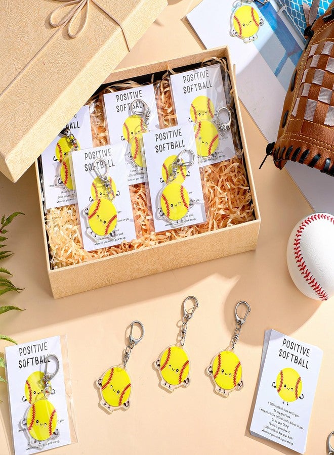 Equsion 20 Set Christmas Softball Keychain Bulk Emotional Gift Smile Face Positive Softball Keychain with Cute Inspirational Card for Students Sports Team Reward Christmas Birthday Gift - Image 5
