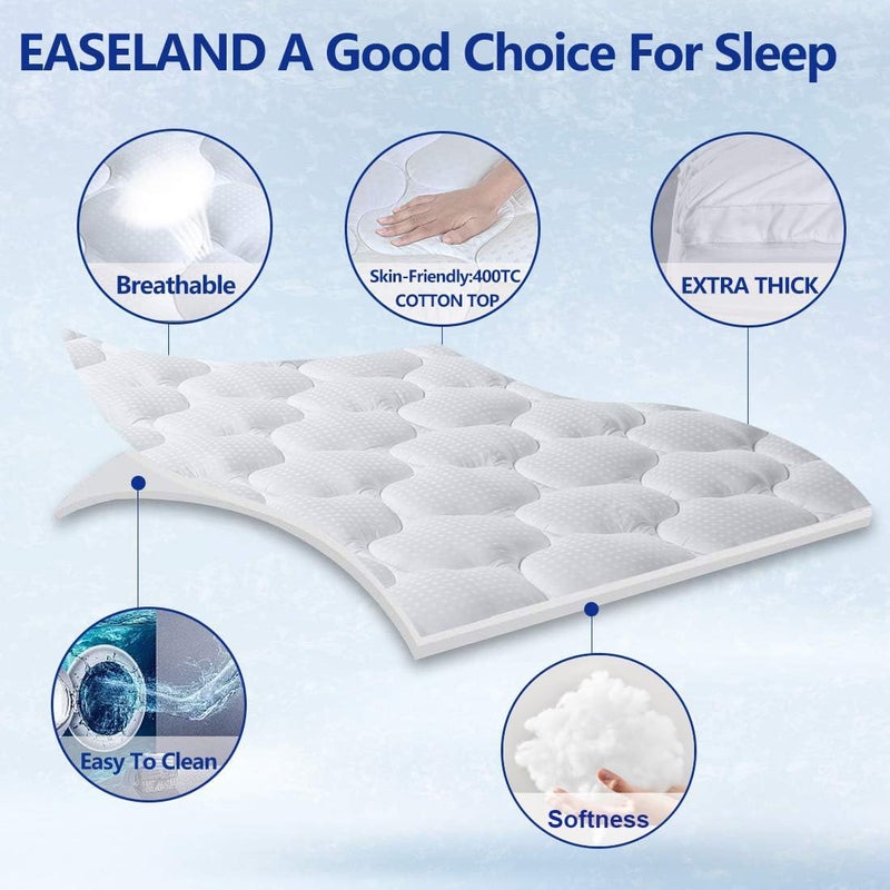 EASELAND Extra Thick Twin Size Mattress Pad Pillow Top Mattress Cover Quilted Fitted Mattress Protector Cotton Top 8-21" Deep Pocket Mattress Topper (39x75 Inches) - Image 2