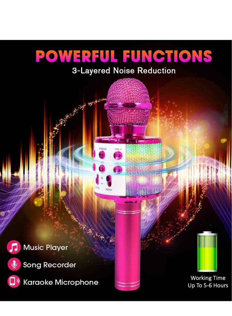 ميكروفون كاريوكي لاسلكي 4 في 1 مزود بإضاءة LED، ميكروفون محمول للأطفال، ألعاب هدايا رائعة للأطفال والفتيات والأولاد والبالغين (أرجواني) - Image 1