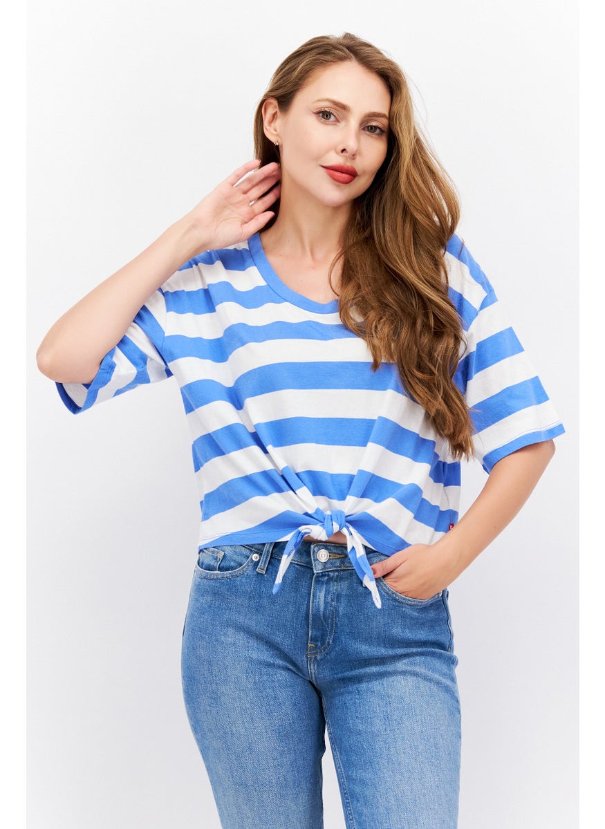 Women Round Neck Short Sleeves Stripe Shirt, Blue - pzsku/Z7B954A0A453131062E5AZ/45/_/1727187965/363c35ed-d76d-4360-87fa-5b199afcaa30