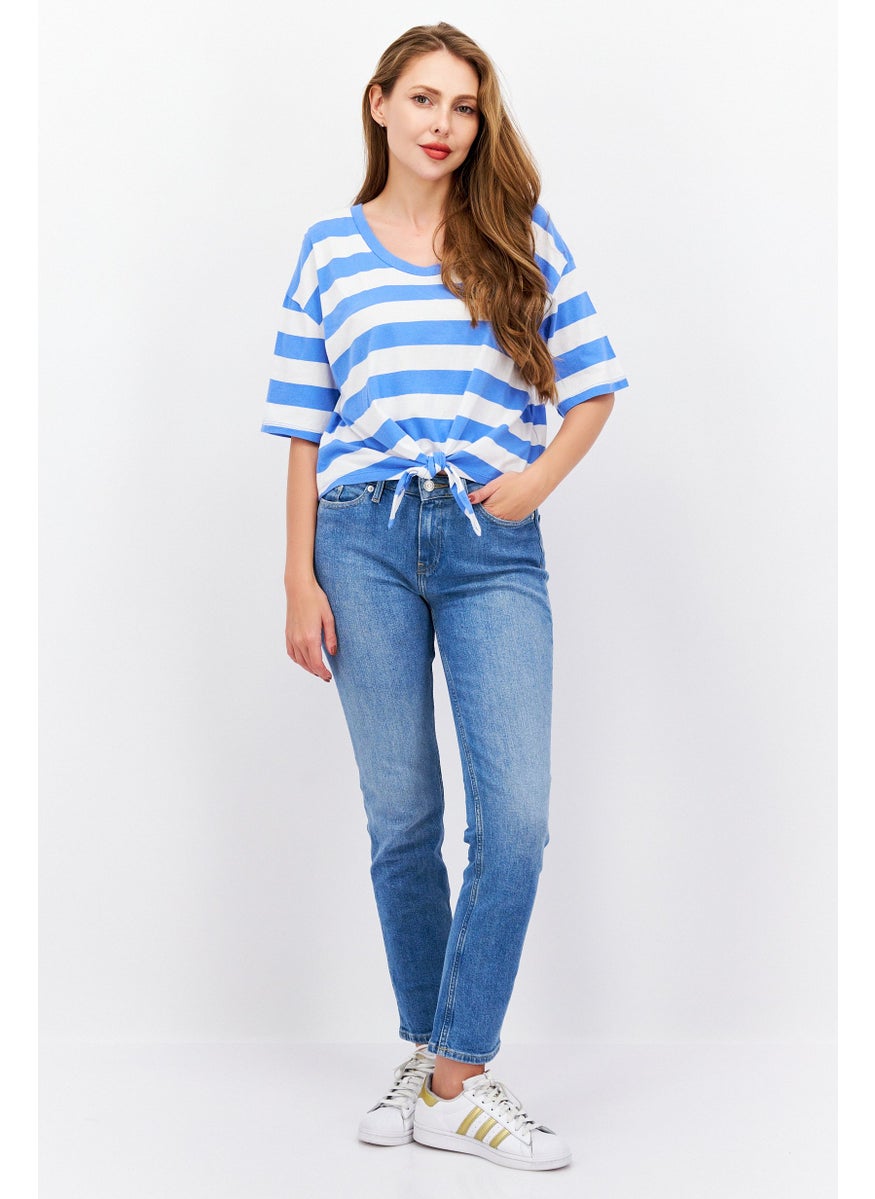 Women Round Neck Short Sleeves Stripe Shirt, Blue - pzsku/Z7B954A0A453131062E5AZ/45/_/1739715469/c15866e7-a72f-4d3f-81c1-fd7f66be9761