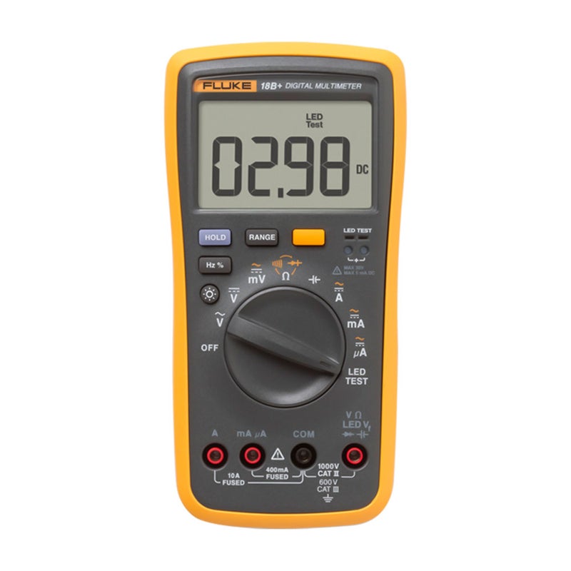 المقياس الرقمي المحمول Fluke F18B+ ذي 4000 عداد، مقياس متعدد الاستخدامات محمول، مقياس الجهد ومقياس التيار المحمول، مقياس الجهد العمومي للقياس على الجهد المتردد/المباشر والمقاومة والسعة والديود والاستمرارية والتردد ودورة الوظيفة واختبار المصباح التوهجية (LED) - Image 2