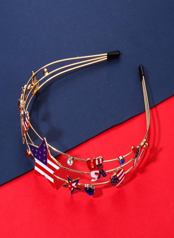 HSWE 4th of July Patriotic Headband Hat USA Letter Hairband Crystal Red White Blue Independence Day American Flag Star Headpiece - Image 4