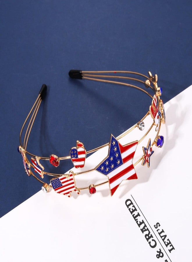 HSWE 4th of July Patriotic Headband Hat USA Letter Hairband Crystal Red White Blue Independence Day American Flag Star Headpiece - Image 3