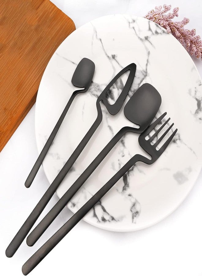 Jumix Modern Black Hanging Cutlery Set, 4-Piece Stainless Steel Flatware, Wall-Mountable Serving Utensils (Black) - Image 1