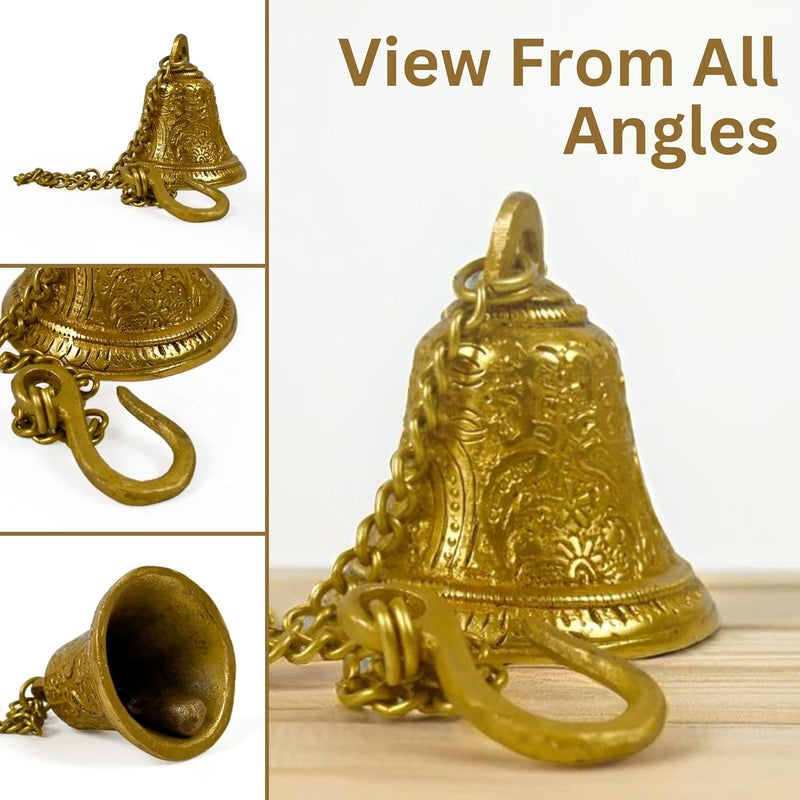 CRAFTHUT Beautiful Brass Hanging Bell with Chain for Temple Door Hallway Porch Or Balcony 27 x 3 x 33 inches - Image 4