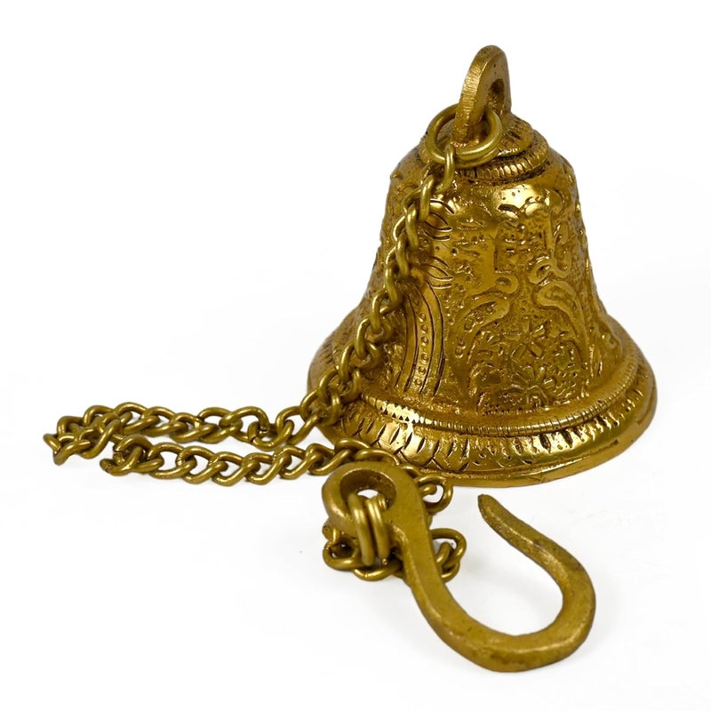 CRAFTHUT Beautiful Brass Hanging Bell with Chain for Temple Door Hallway Porch Or Balcony 27 x 3 x 33 inches - Image 1