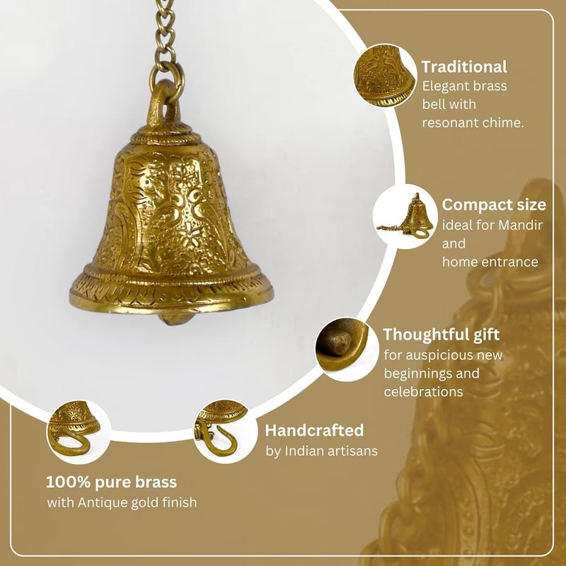 CRAFTHUT Beautiful Brass Hanging Bell with Chain for Temple Door Hallway Porch Or Balcony 27 x 3 x 33 inches - Image 2