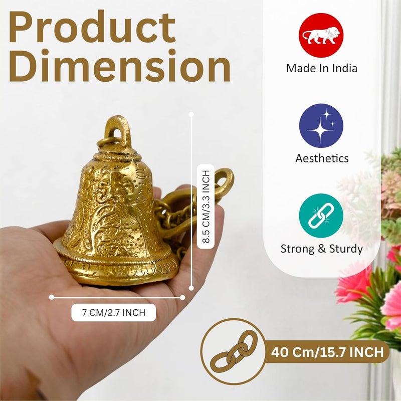 CRAFTHUT Beautiful Brass Hanging Bell with Chain for Temple Door Hallway Porch Or Balcony 27 x 3 x 33 inches - Image 3