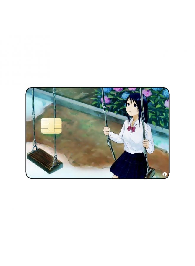 RKN PRINTED BANK CARD STICKER Cute Anime Girl Drawing On Swing - Image 1