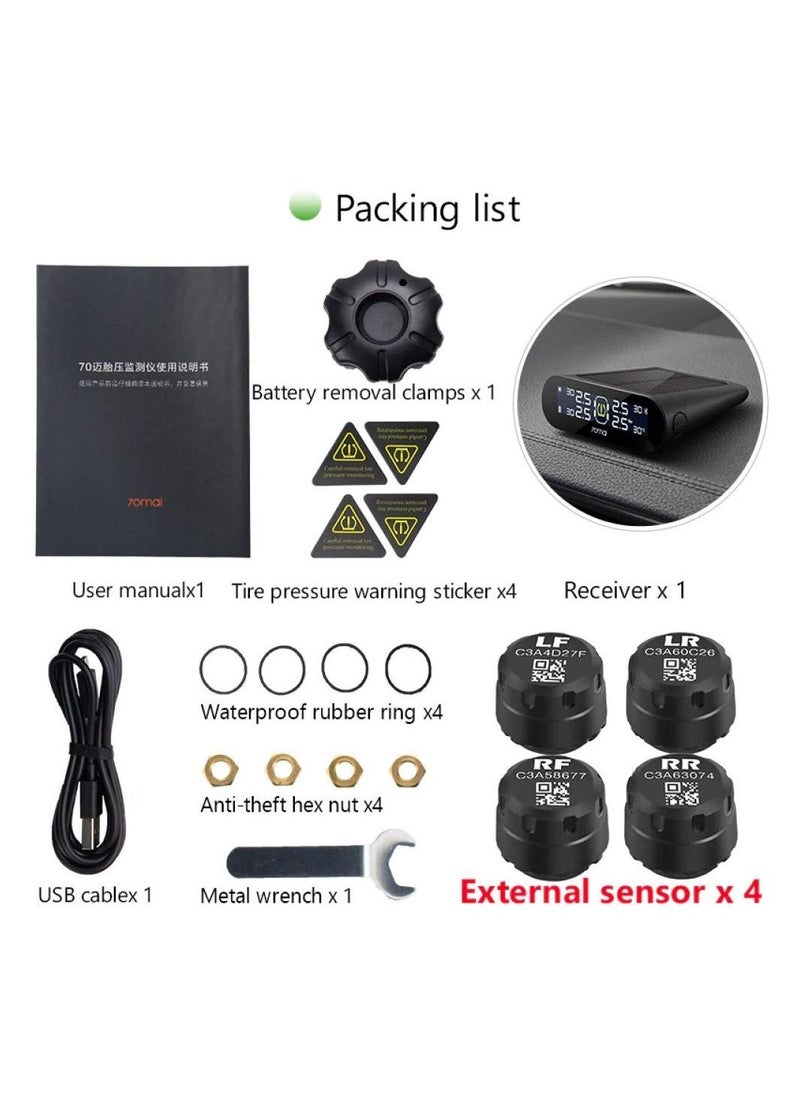 70mai - TPMS Lite | Tyre Pressure Monitoring System with External Sensors, Dual Charging (Solar & USB), Easy Self-Fitment, LCD Display, and Bluetooth APP Control - Image 1