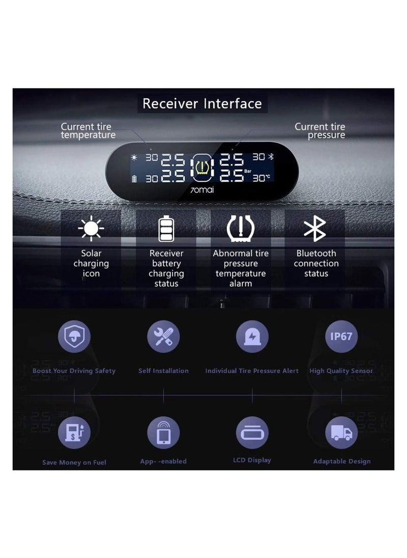 70mai - TPMS Lite | Tyre Pressure Monitoring System with External Sensors, Dual Charging (Solar & USB), Easy Self-Fitment, LCD Display, and Bluetooth APP Control - Image 1