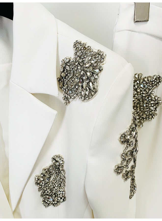 Madam Uniq Fashionable Heavy-Duty Beaded and Diamond-Embellished Suit Jacket and Wide-Leg Pants Set - Image 2