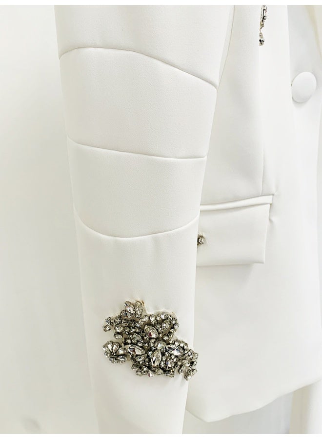 Madam Uniq Fashionable Heavy-Duty Beaded and Diamond-Embellished Suit Jacket and Wide-Leg Pants Set - Image 3