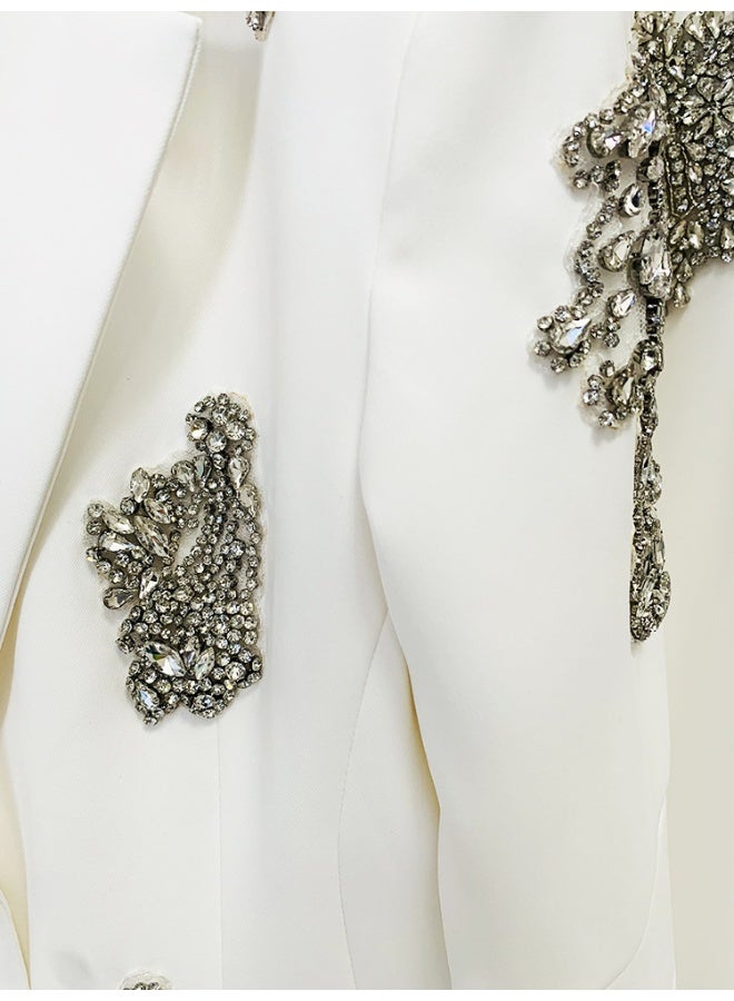 Madam Uniq Fashionable Heavy-Duty Beaded and Diamond-Embellished Suit Jacket and Wide-Leg Pants Set - Image 4