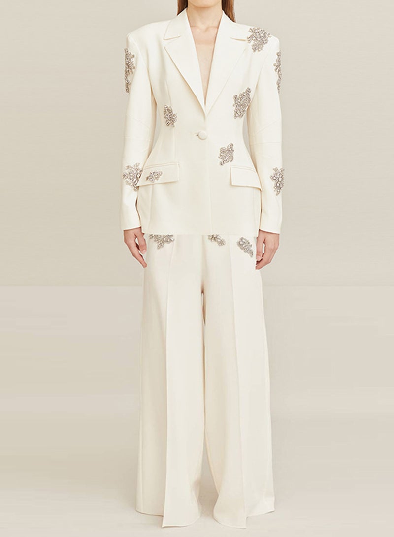 Madam Uniq Fashionable Heavy-Duty Beaded and Diamond-Embellished Suit Jacket and Wide-Leg Pants Set - Image 1