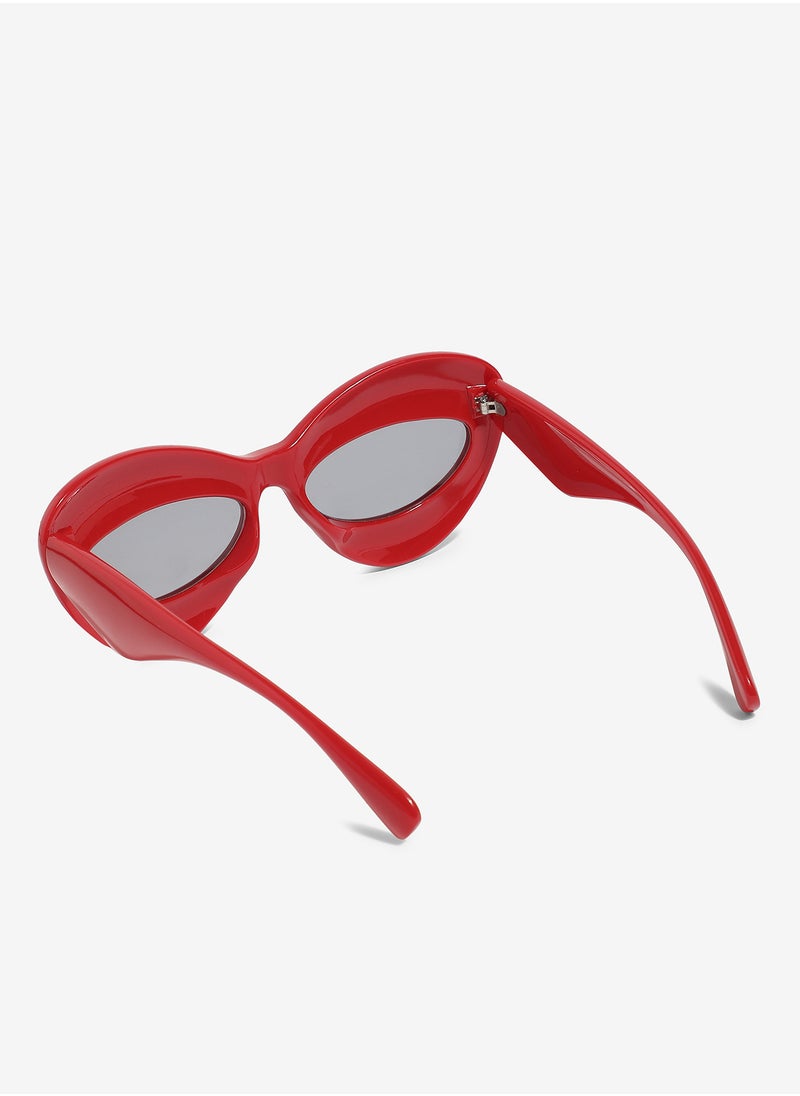 Haute Sauce Haute Sauce Women's Solid Cateye Sunglasses - Red Frame | Black Polycarbonate Lens For Casual Wear | One-Size | Full Rim Polarized Lens | Polycaronate Sunglass For Everyday Wear  - Image 4