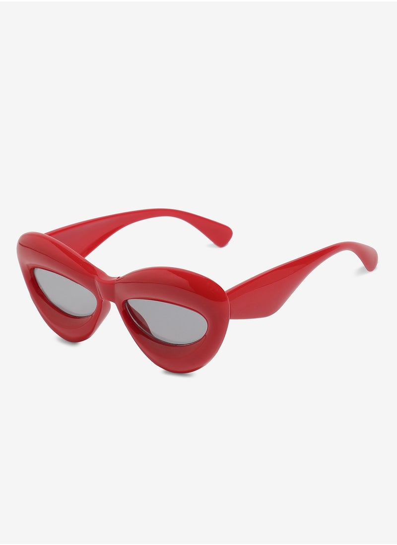 Haute Sauce Haute Sauce Women's Solid Cateye Sunglasses - Red Frame | Black Polycarbonate Lens For Casual Wear | One-Size | Full Rim Polarized Lens | Polycaronate Sunglass For Everyday Wear  - Image 5