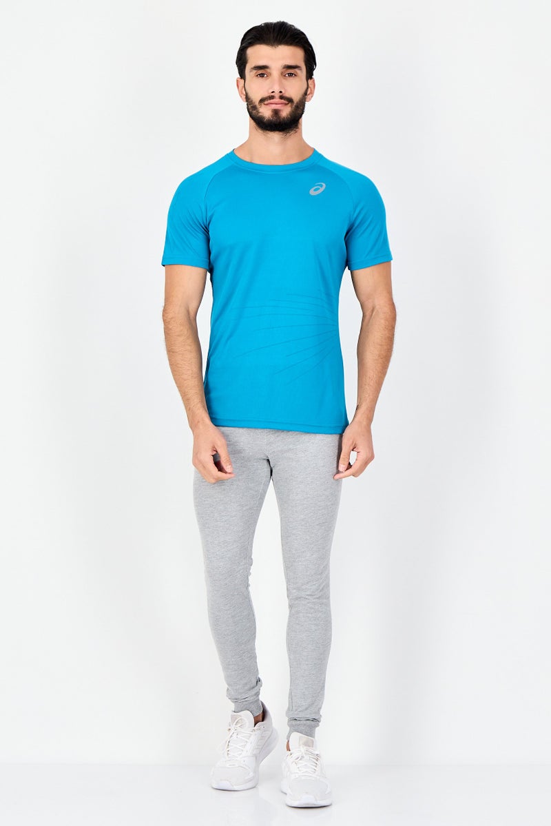 asics تي شيرت رياضي للرجال بأكمام قصيرة مناسب للجري، أزرق مائل إلى الأخضر - Image 4