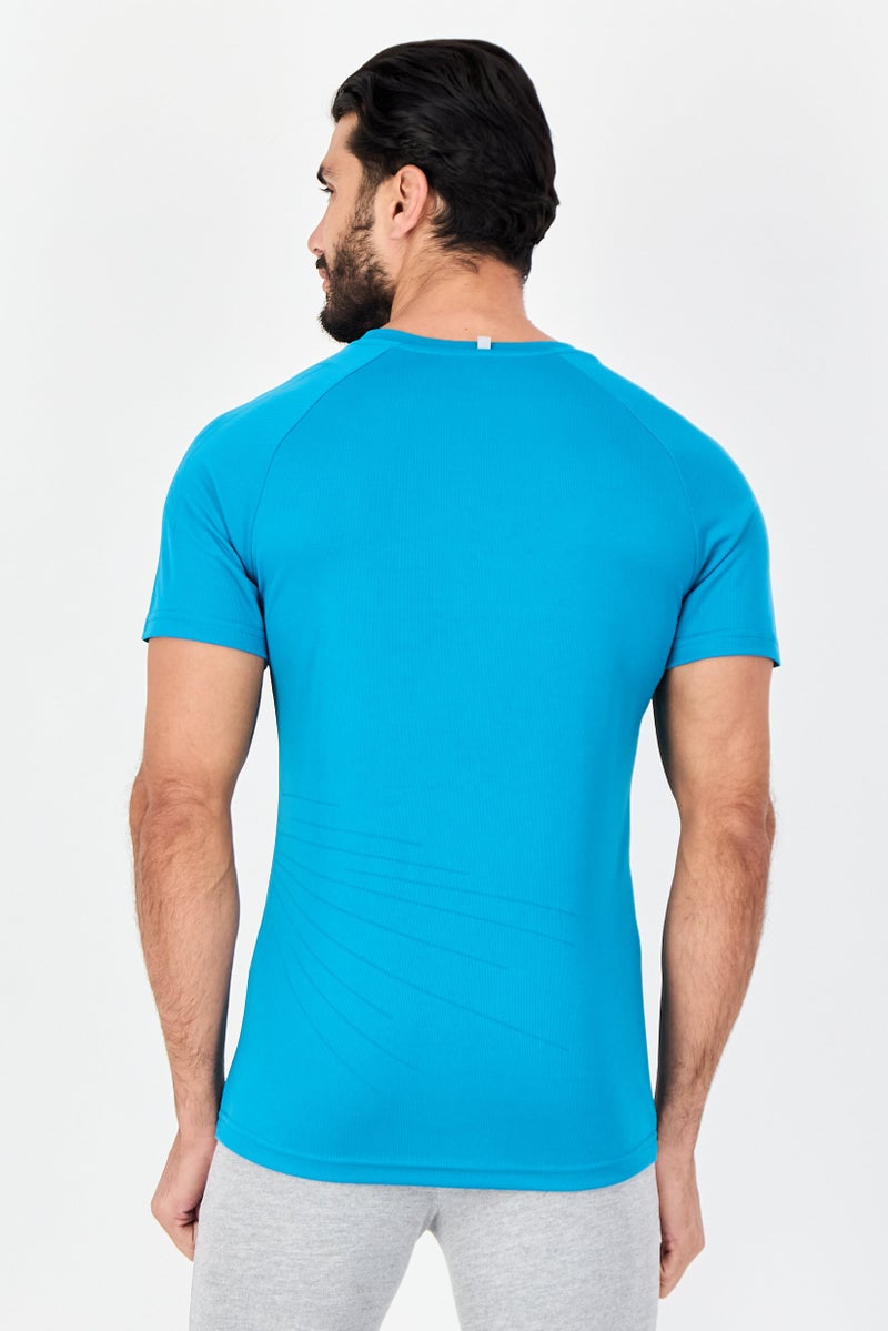 asics تي شيرت رياضي للرجال بأكمام قصيرة مناسب للجري، أزرق مائل إلى الأخضر - Image 3