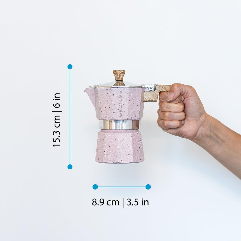 GROSCHE Milano Moka pot, Stovetop Espresso maker, Greca Coffee Maker, Stovetop coffee maker and espresso maker percolator (Pink, 3 cup) - Image 5
