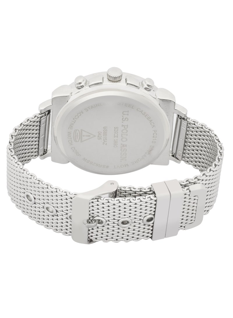 U.S. Polo Assn. Mens Quartz Watch, Analog silver mesh belt Strap - Image 3
