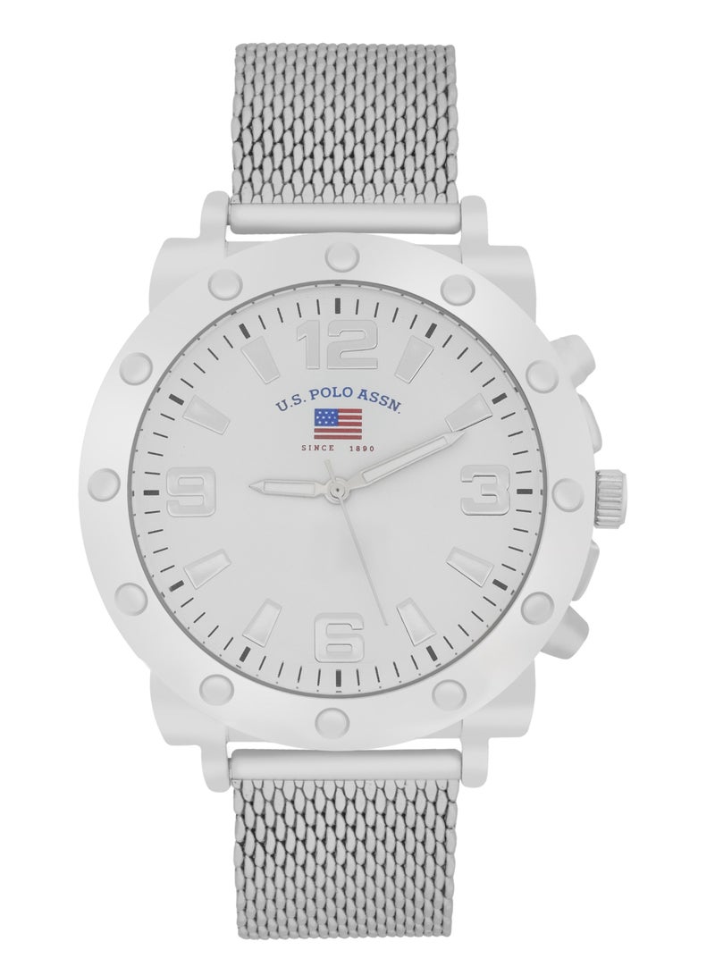 U.S. Polo Assn. Mens Quartz Watch, Analog silver mesh belt Strap - Image 1