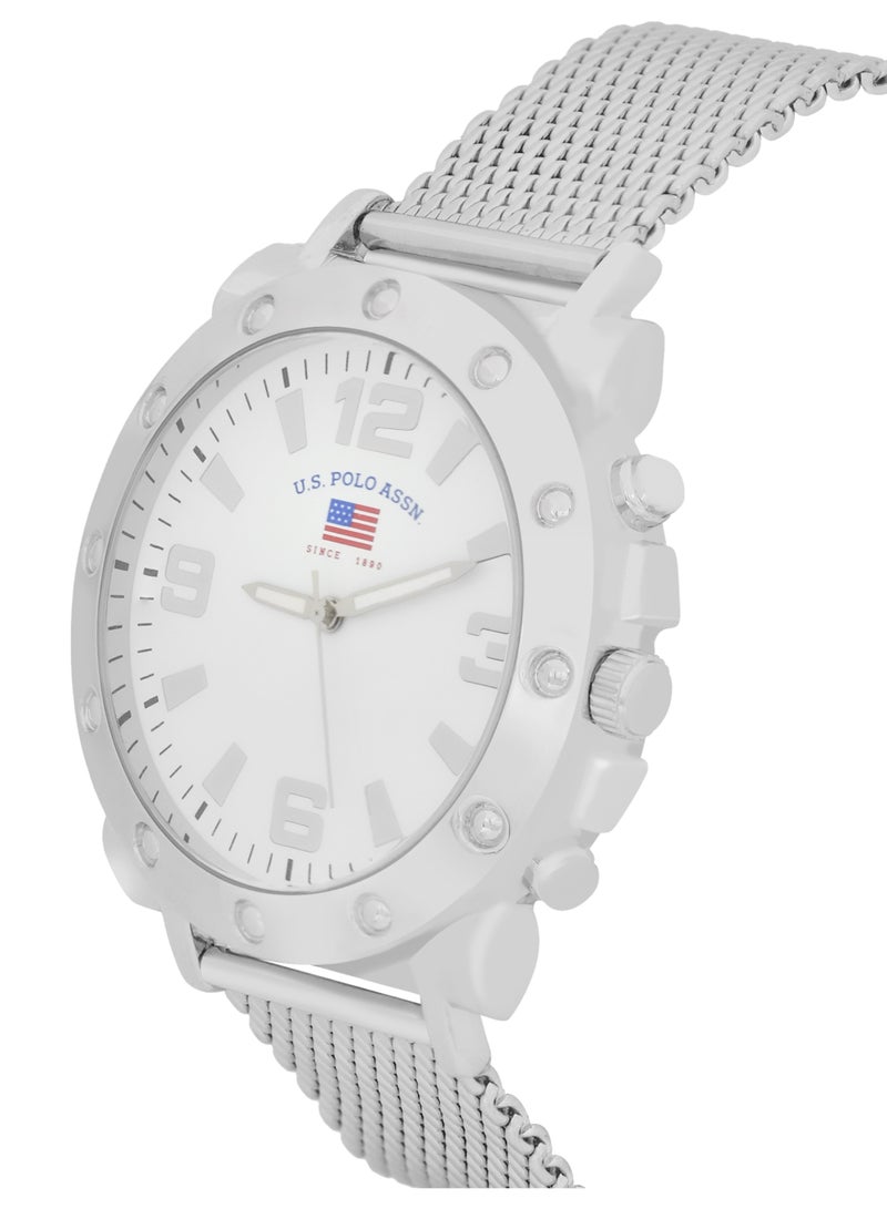 U.S. Polo Assn. Mens Quartz Watch, Analog silver mesh belt Strap - Image 2