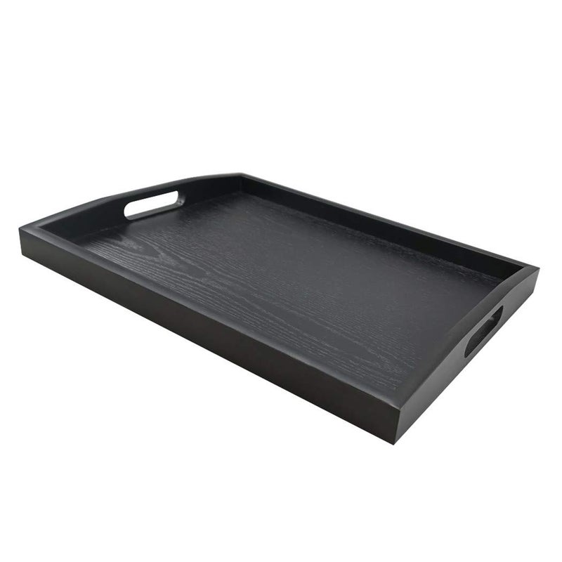 DILLMAN Serving Tray Large Black Wood Rectangle Food Tray Butler Tray Breakfast Tray with Handles Medium