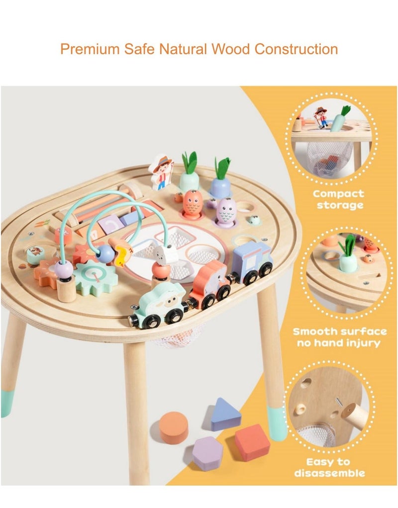 XICEN 10-in-1 Wooden Sensory Activity Table, Toddler Montessori Play Table with Shape Sorter, Fishing Game, Bead Maze & Train Track, Educational Learning Toy, Enhance Hand-Eye Coordination & Motor Skills, Gift for Boys & Girls - Image 5