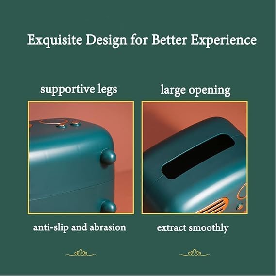 Jenibri Vintage Retro Small Tissue Box Holder & Paper Towel Dispenser for Office, Living Room, Bedroom, Night Stand & Desk Green Radio - Image 2