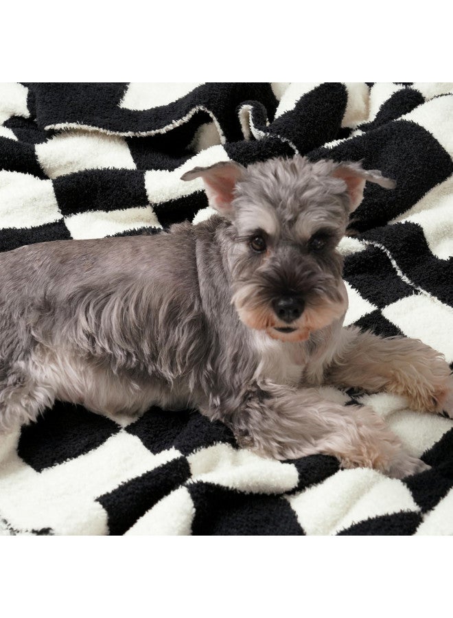 PHF PHF Checkered Throw Blanket, Soft Knit Fluffy Aestheic Grid Blanket, Cozy Lightweight Checkerboard Fleece Blanket for Couch Bed Sofa, Black, 50" x 60"  - Image 4