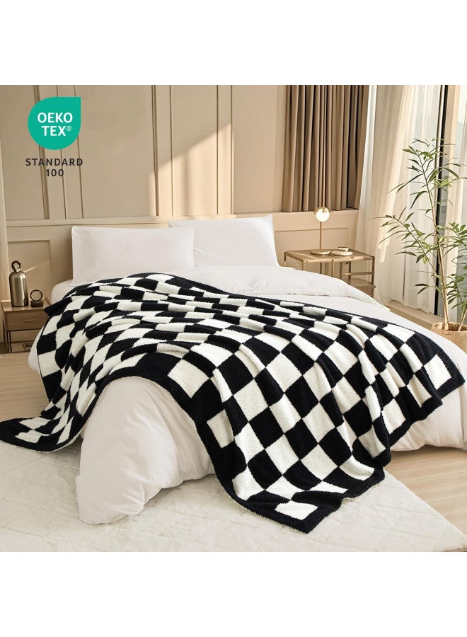 PHF PHF Checkered Throw Blanket, Soft Knit Fluffy Aestheic Grid Blanket, Cozy Lightweight Checkerboard Fleece Blanket for Couch Bed Sofa, Black, 50" x 60"  - Image 3
