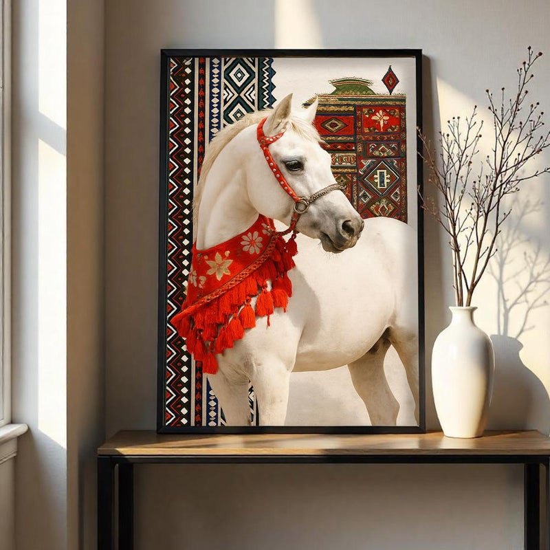 Marktna One canvas painting with a Najdi art design and a hollow frame, measuring (60×90), single piece - Image 2