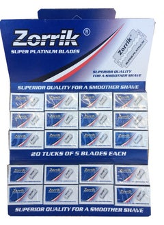 Supermax Zorrik Super Platinum Double Edge Safety Razor Blades, 100 blades (20x5)  - Image 1