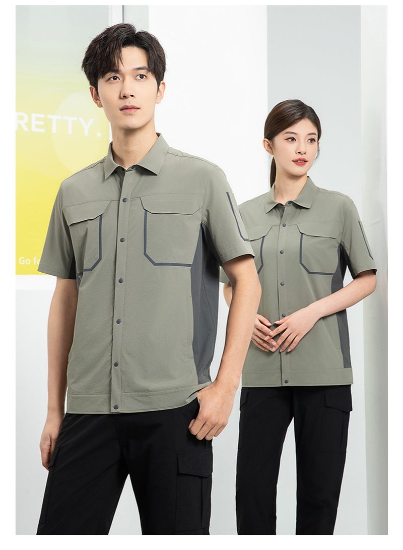 NIBEMINENT Cotton Short Sleeve Work Uniform Set Work Professional Overalls Breathable Security Factory Wear for Maintenance Cleaning Crews - Image 1