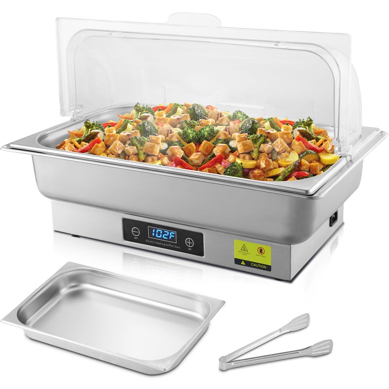 THXSUN THXSUN Electric Chafing Dish 9QT Full Size Electric Chafing Dish Buffet Set with Temperature Control Display 700W Electric Buffet Servers and Warmers with Roll Top for Catering 