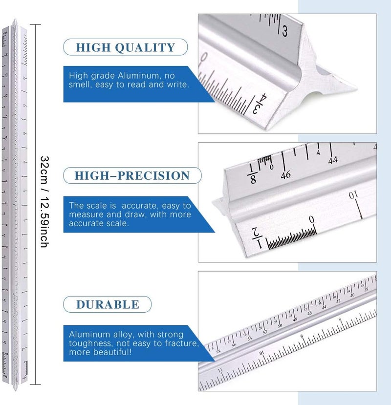 Glarks 16 Pieces Measuring Templates Building Formwork Stencils Geometric Drawing Rulers and Triangular Architect Scale Ruler with Pencil, Pencil Lead Refills, Eraser for Office and School - Image 4