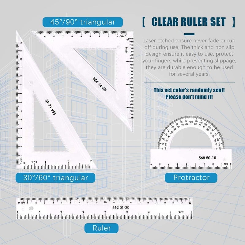 Glarks 16 Pieces Measuring Templates Building Formwork Stencils Geometric Drawing Rulers and Triangular Architect Scale Ruler with Pencil, Pencil Lead Refills, Eraser for Office and School - Image 3