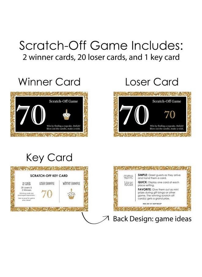 Big Dot of Happiness Adult 70Th Birthday Gold Birthday Party Game Scratch Off Cards 22 Count  - Image 5