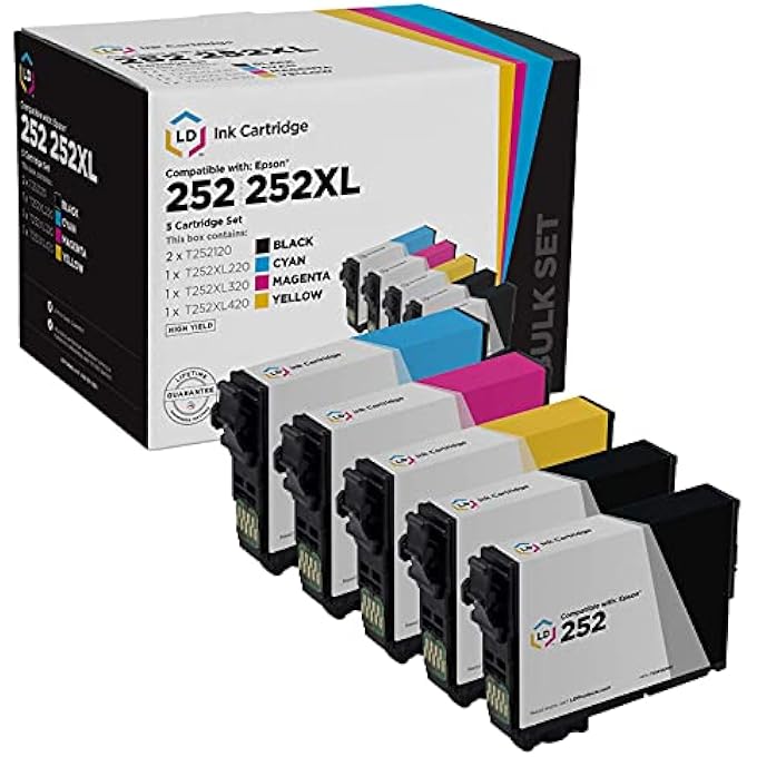 LD REMANUFACTURED INK CARTRIDGE REPLACEMENTS FOR EPSON 252 & 252XL (2 SY BLACK, 1 XL CYAN, 1 XL MAGENTA, 1 XL YELLOW, 5-PACK) - Image 1
