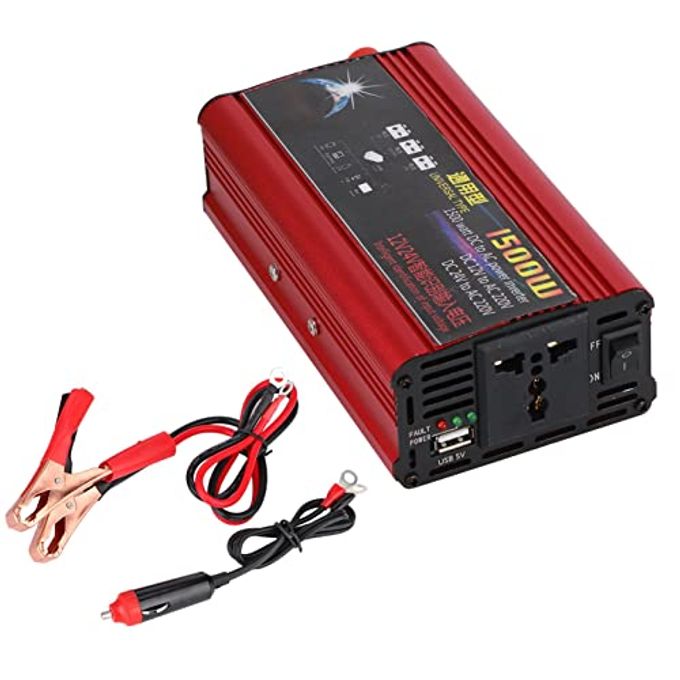 Ymiko 1500W Car Power Inverter USB Charger Converter Adapter Modified Sine Wave DC 12V/24V to AC 220V Metal Plastic Modified Sine Wave Power Inverter Red + Black - Image 4