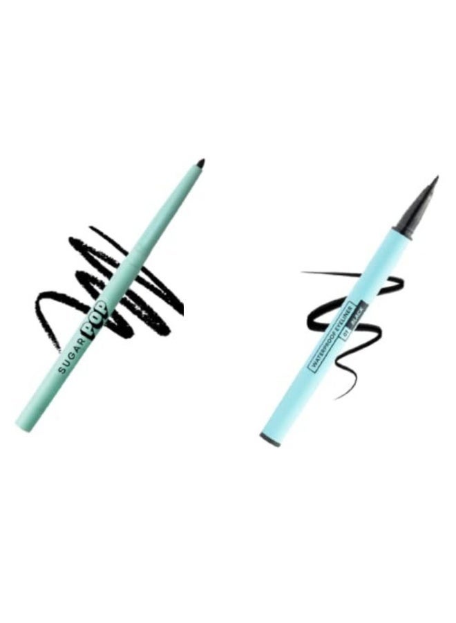 SUGAR POP Eye Combo 01 Longwear Natural Kajal 01 Black 0.35g + Waterproof Eyeliner Pencil 1.2 g- Black - Image 1