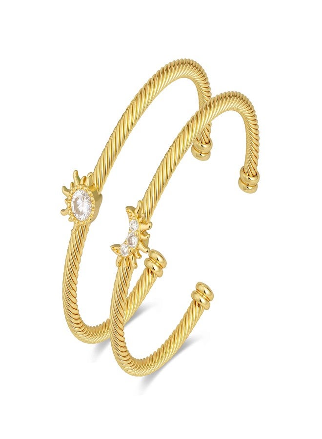 Narati Cable Bracelets for Women 2pcs Twisted Cable Bracelet Gold Mixed Metal Bracelet Designer Cuff Bangle Bracelets (Style-1) - Image 1