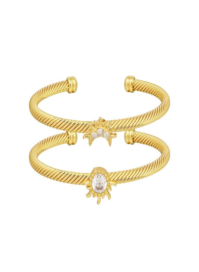 Narati Cable Bracelets for Women 2pcs Twisted Cable Bracelet Gold Mixed Metal Bracelet Designer Cuff Bangle Bracelets (Style-1) - Image 2