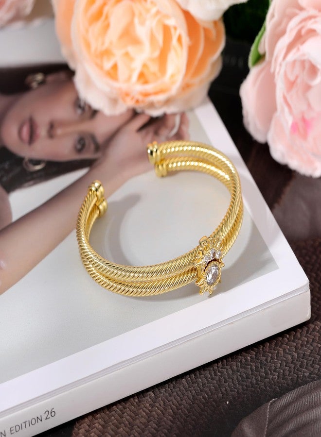 Narati Cable Bracelets for Women 2pcs Twisted Cable Bracelet Gold Mixed Metal Bracelet Designer Cuff Bangle Bracelets (Style-1) - Image 3