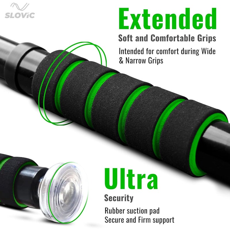 SLOVIC Pull-Up Bar for Home Workout | Non-Slip Carbon Steel Gym Bar (Load Capacity: 100 Kg) | Adjustable in Length, Mountable Door Bar with Foam Pads & Rubber Stoppers | Black, Size: 62 â€“ 100cm - Image 3
