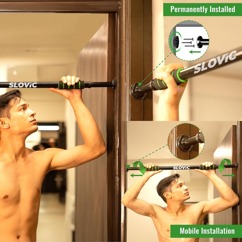 SLOVIC Pull-Up Bar for Home Workout | Non-Slip Carbon Steel Gym Bar (Load Capacity: 100 Kg) | Adjustable in Length, Mountable Door Bar with Foam Pads & Rubber Stoppers | Black, Size: 62 â€“ 100cm - Image 4